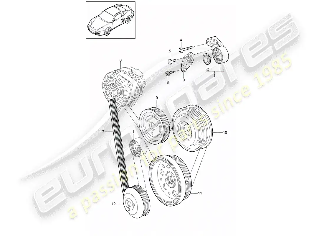 porsche 2011 (987 cayman) belt tensioner parts diagram