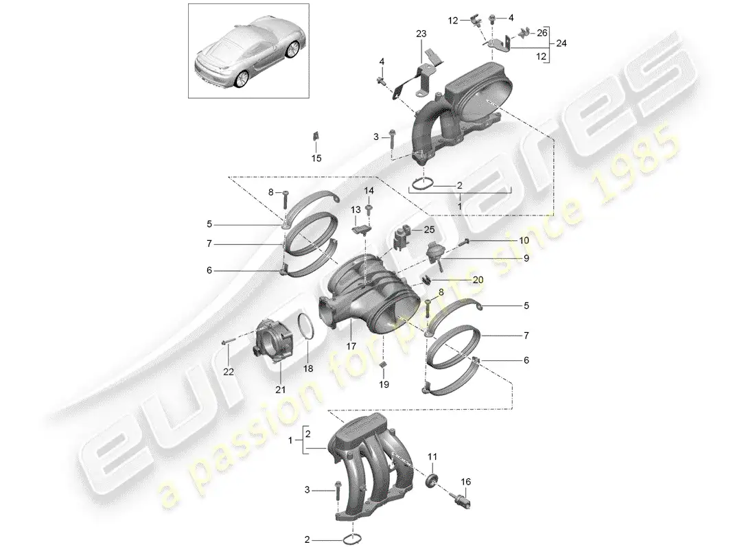 porsche 2016 (981 cayman gt4) intake air distributor part diagram