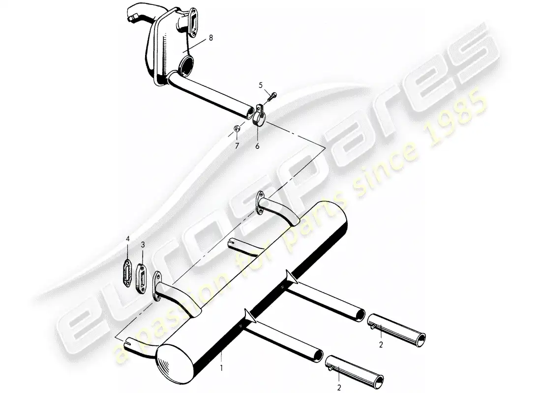 porsche 1955 (356/356a) exhaust system - f >> 101 692 - f >> 150 000 - f >> 83 791 parts diagram