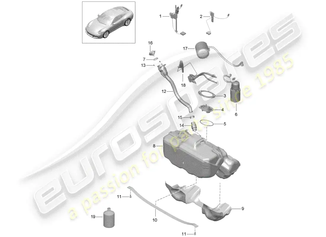 porsche 2019 (991-2) fuel tank parts diagram