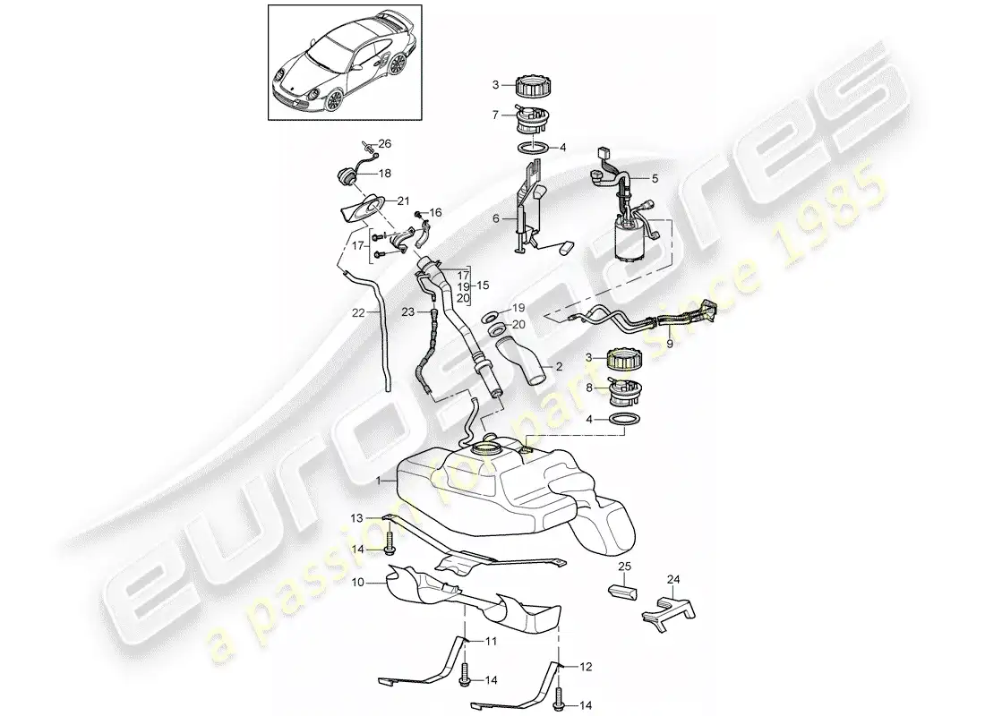 porsche 2011 (997-2 turbo / gt2 rs) fuel tank parts diagram