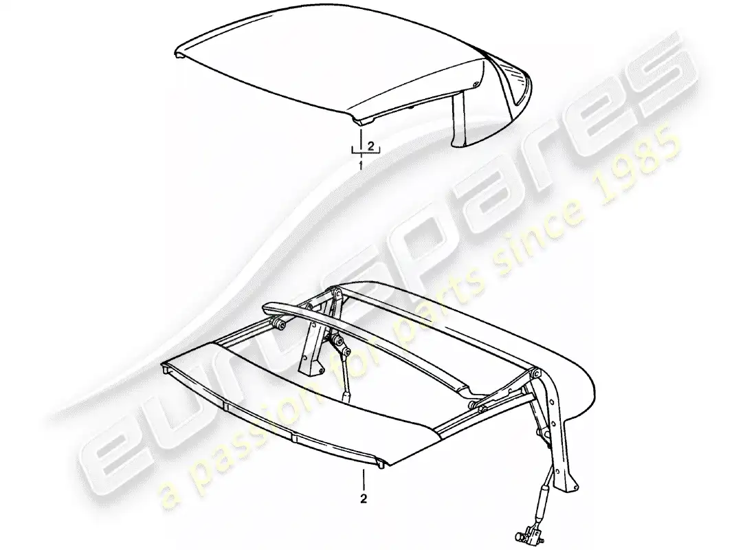 porsche 1980 (911) convertible top - top frame - manually parts diagram