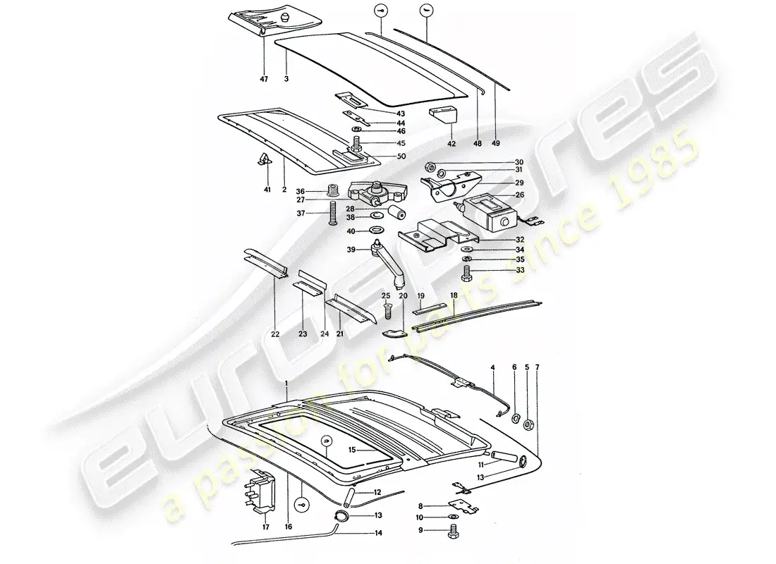 porsche 1975 (911 turbo) sliding/tilting roof - electric parts diagram