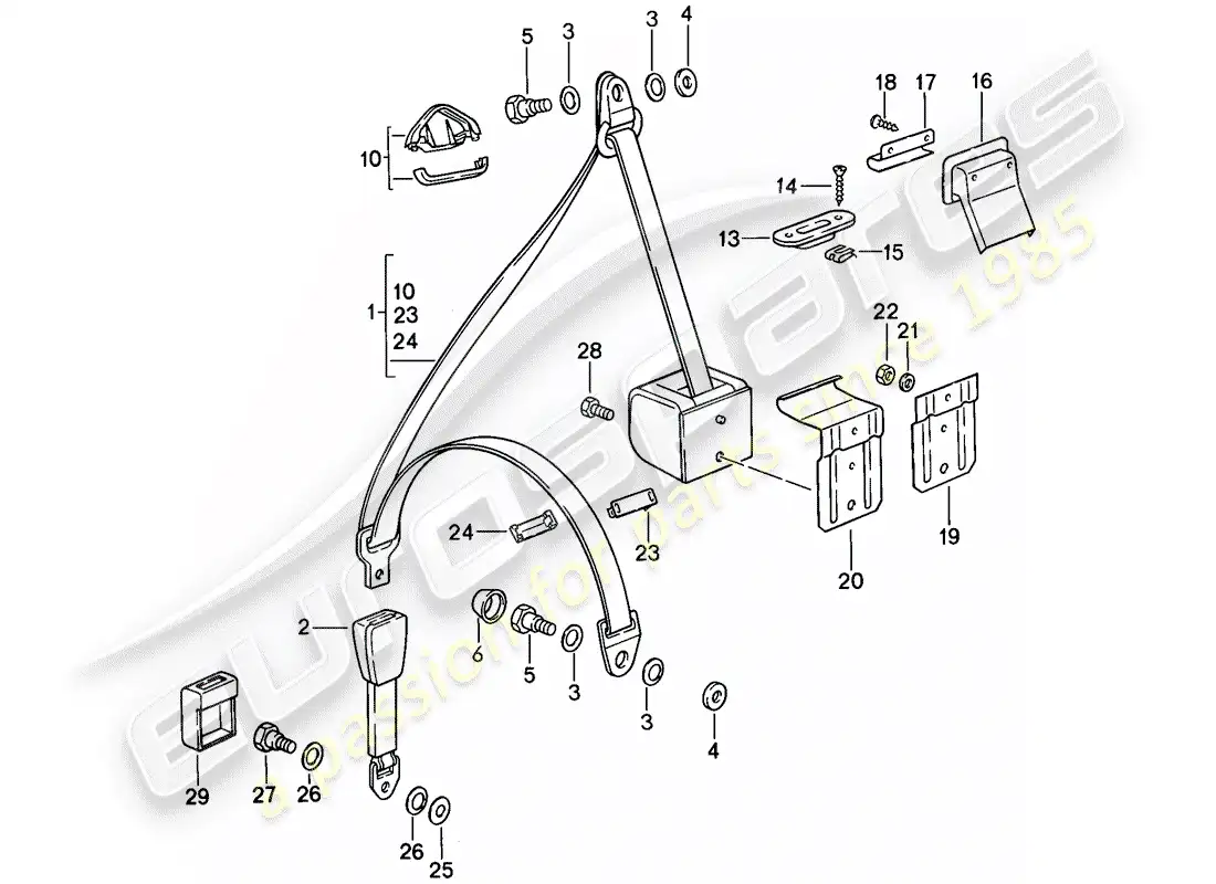 porsche 1988 (911) seat belt parts diagram