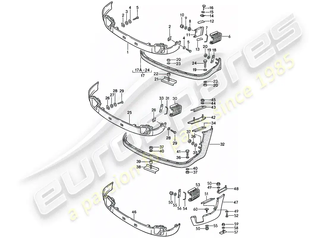 porsche 1988 (911) cover for bumper - front spoiler - carrera parts diagram