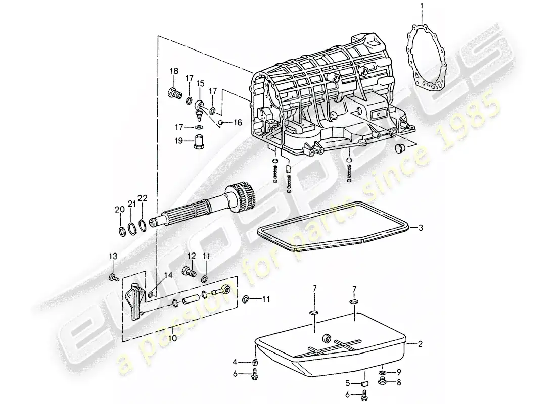 porsche 1996 (993) tiptronic - transmission case - oil pan parts diagram