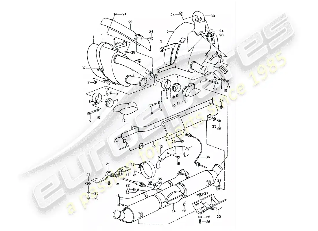 porsche 1997 (993) exhaust system - muffler - exhaust - catalyst - see technical information - group 2 - nr. 2/ 98 parts diagram