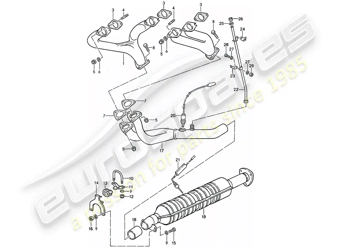 porsche 1987 (924s) exhaust system - catalyst parts diagram