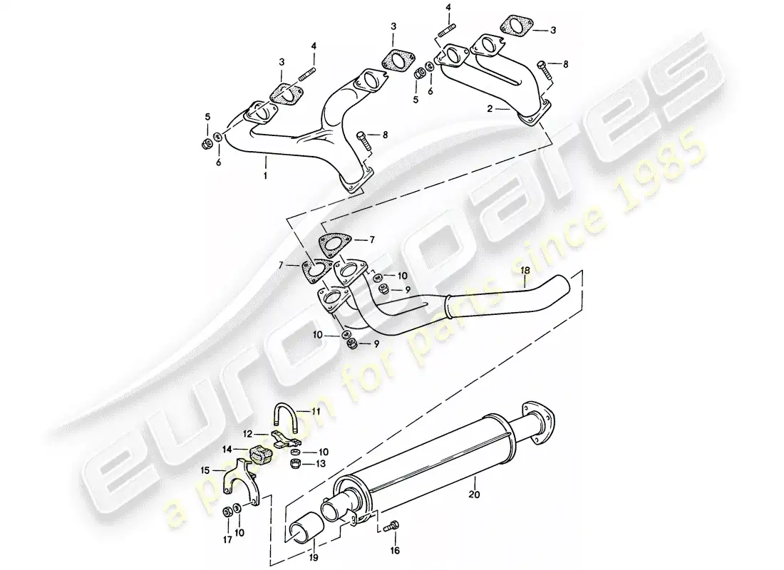 porsche 1987 (924s) exhaust system - exhaust silencer, front parts diagram