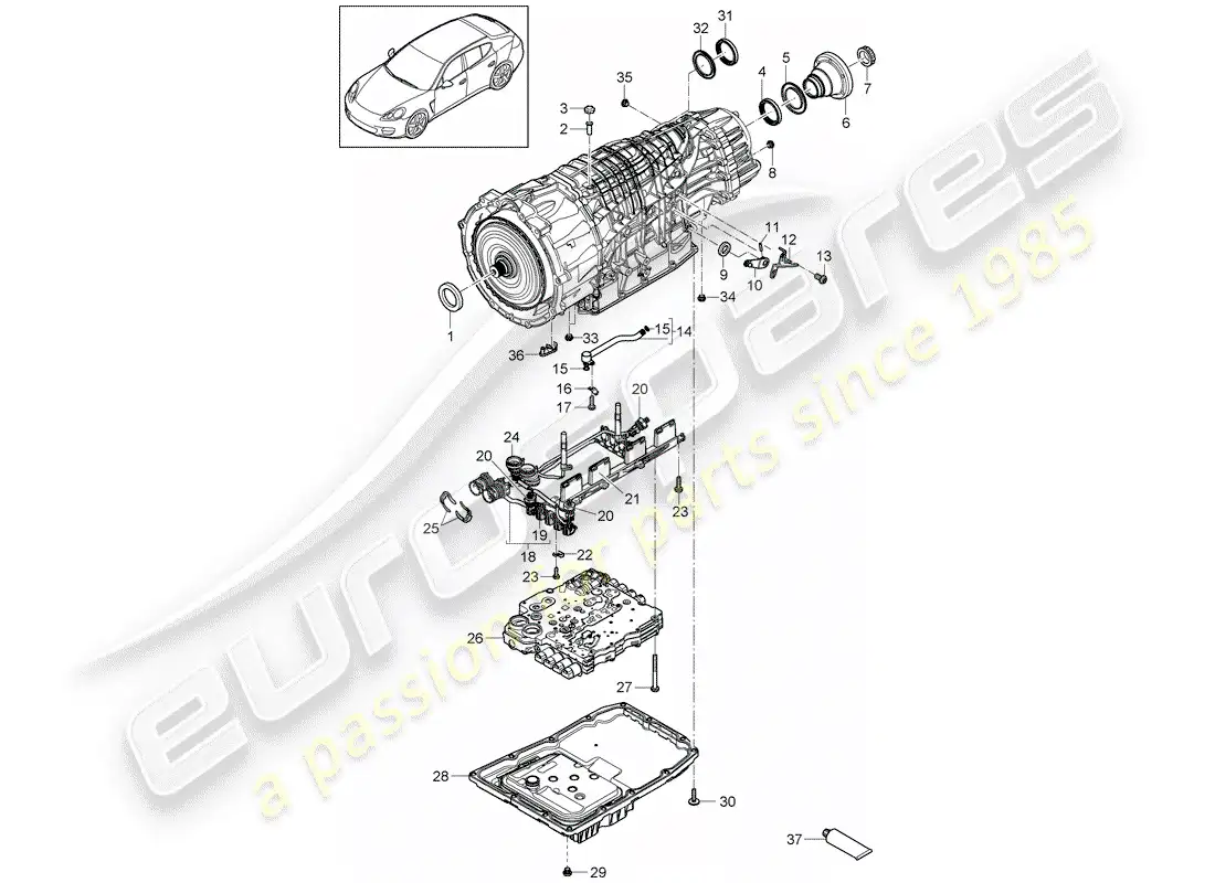 porsche 2014 (panamera 970) 7-speed dual clutch gearbox parts diagram