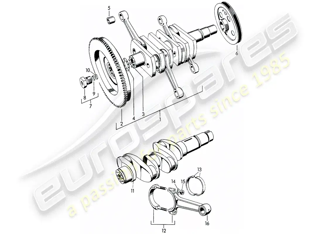 porsche 1957 (356/356a) crankshaft - m >> 10 199 - m >> 21 780 - m >> 50 099 - m >> 21 999 - m >> 33 899 - m >> 40 999 parts diagram