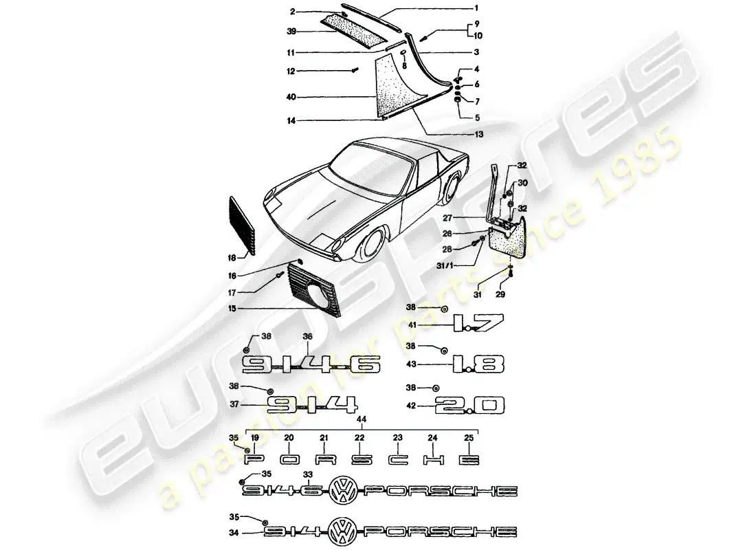 porsche 1972 (914) decorative fittings parts diagram