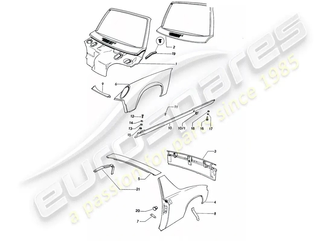 porsche 1972 (914) exterior panelling parts diagram