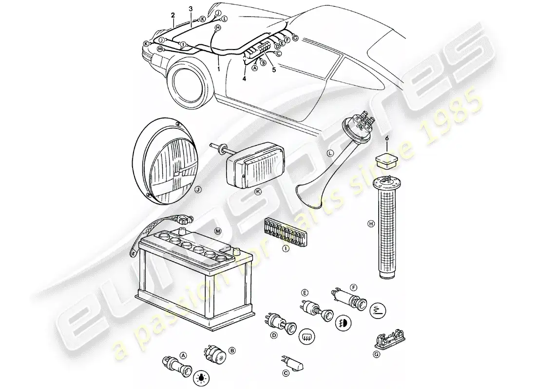 porsche 1980 (911) wiring harnesses - luggage compartment - steering lock parts diagram