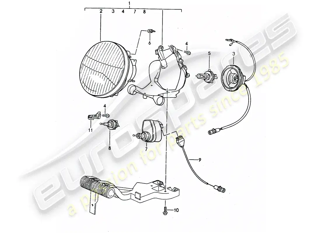 porsche 1994 (968) headlamp parts diagram