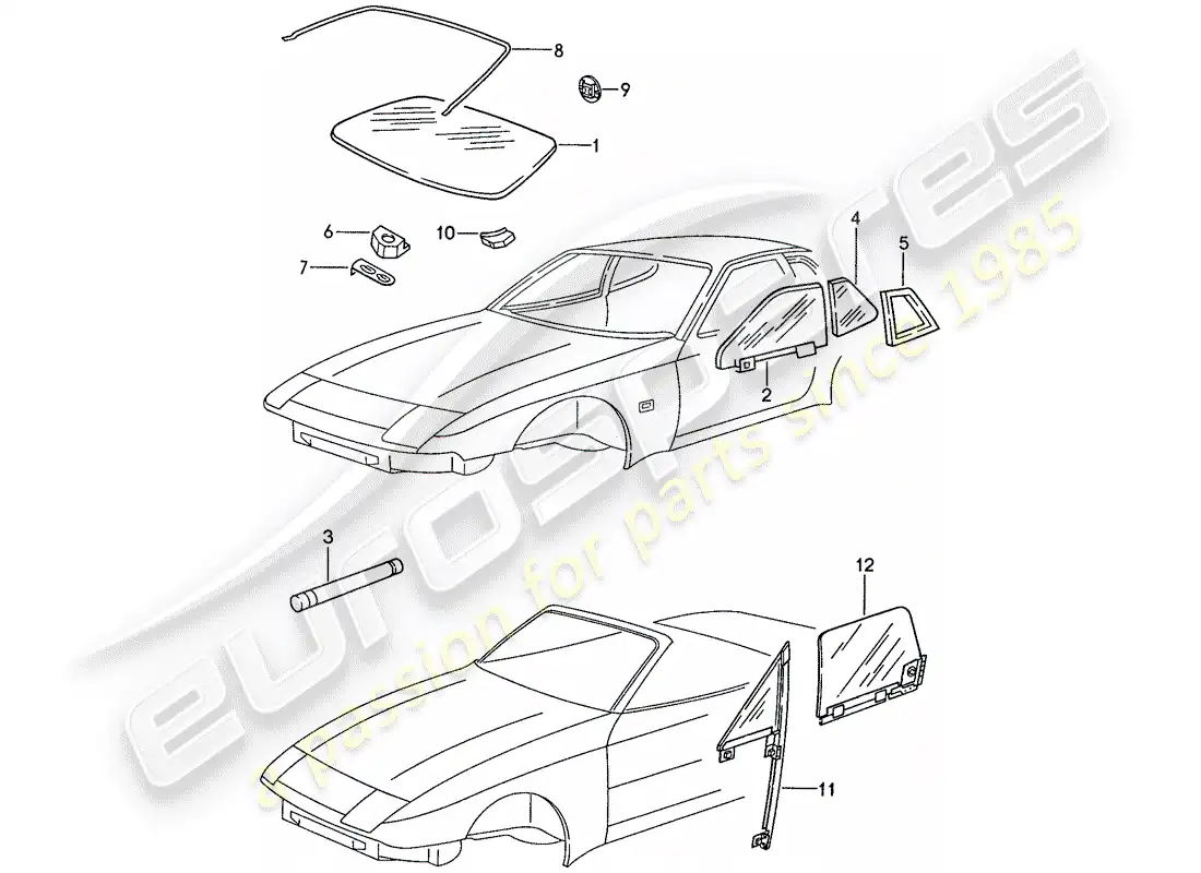 porsche 1990 (944) window glazing parts diagram