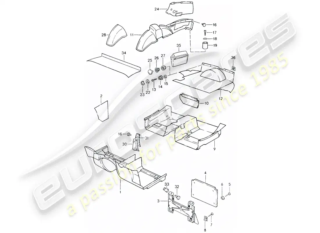 porsche 1993 (968) trims parts diagram
