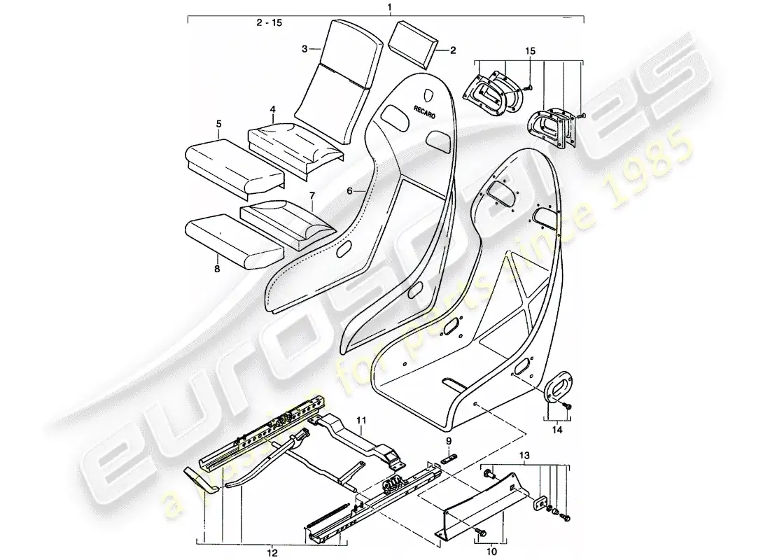 porsche 2001 (996 turbo / gt2) seat - perlon velour parts diagram