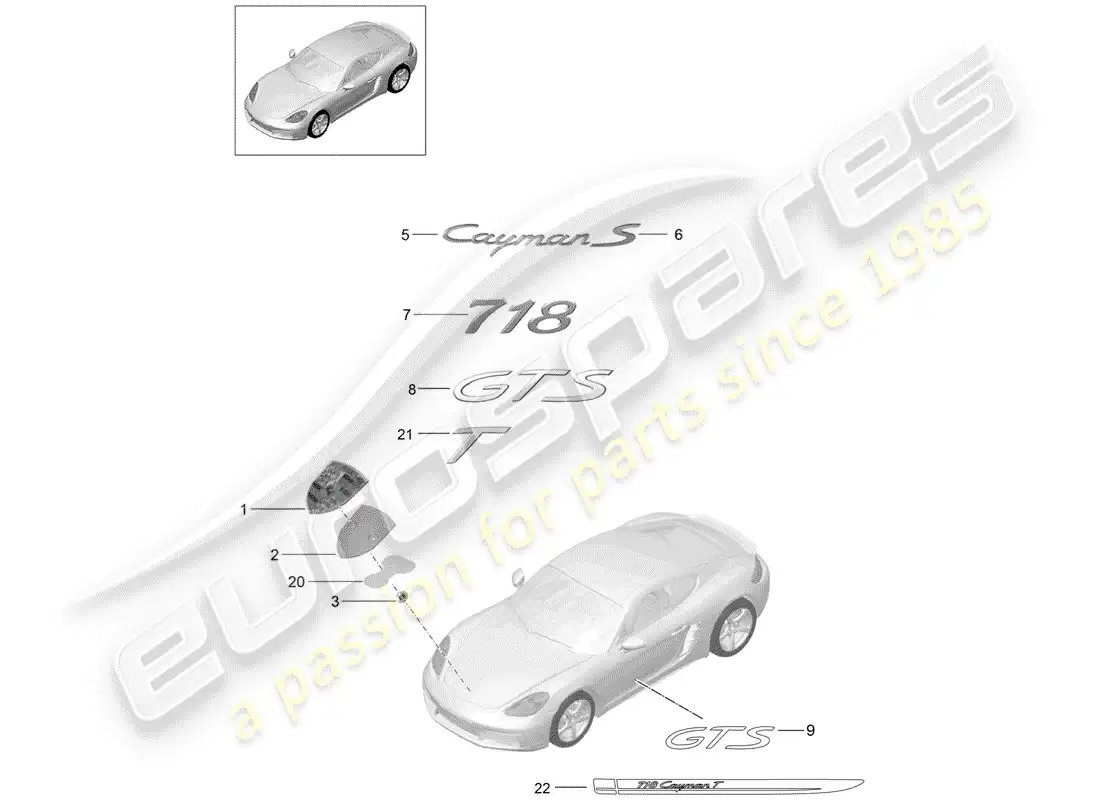 porsche 2018 (718 cayman) moldings parts diagram