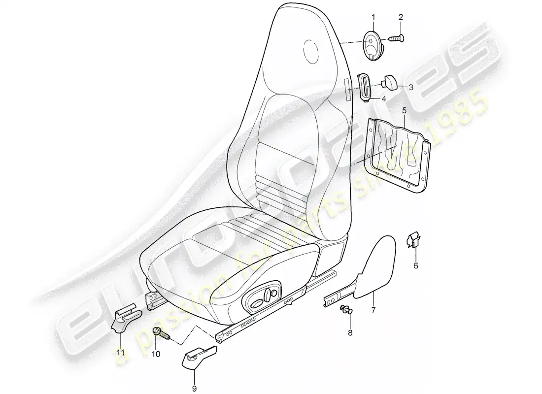 porsche 2001 (986 boxster) seat - standard seat - comfort seat part diagram