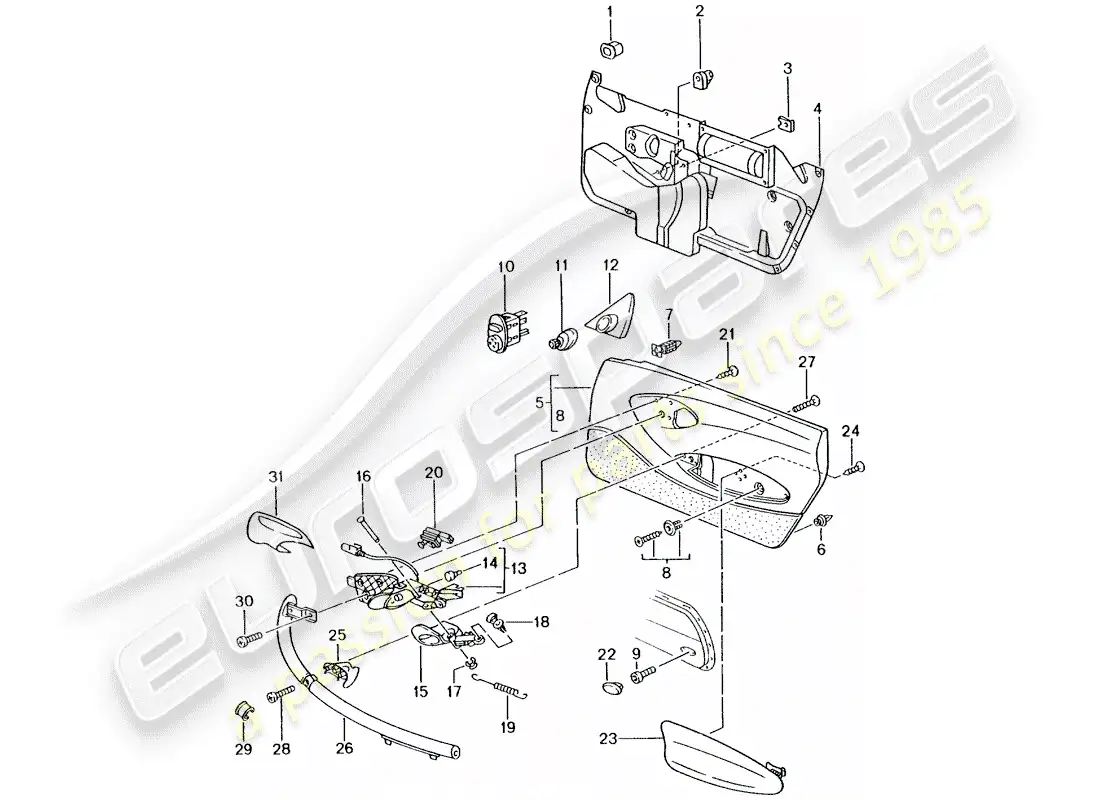 porsche 2001 (986 boxster) door panel - accessories parts diagram