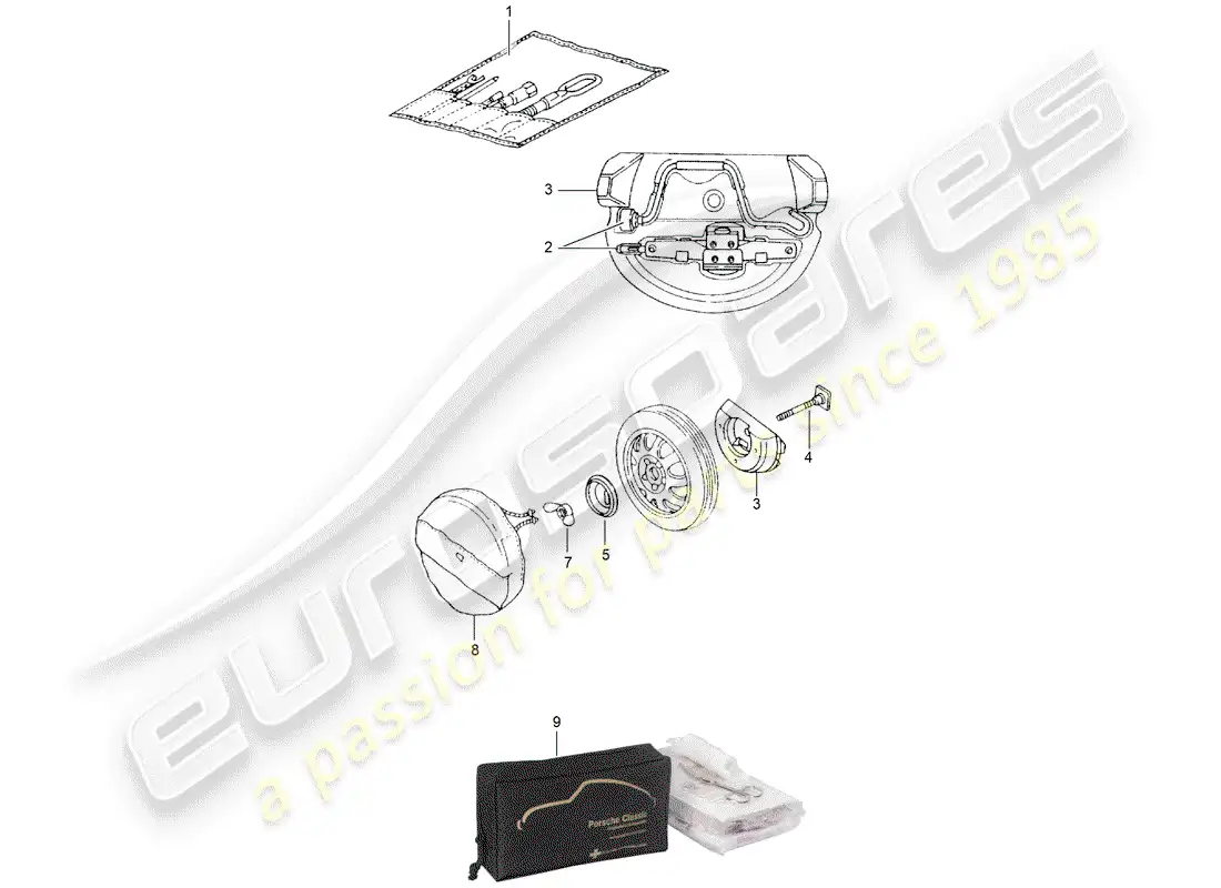 porsche 1999 (986 boxster) tool - jack parts diagram