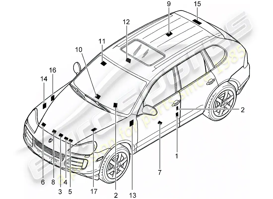 porsche 2009 (cayenne e1 9pa) signs/notices part diagram