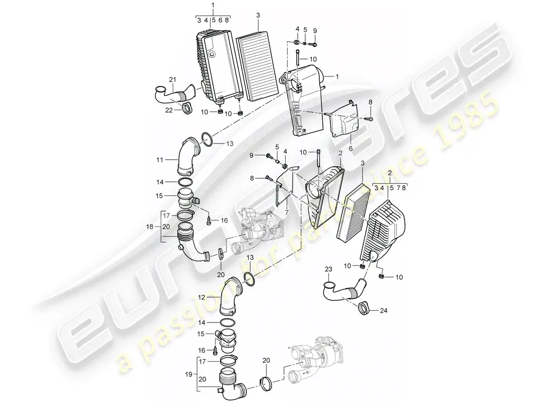 porsche 2009 (cayenne e1 9pa) air cleaner system part diagram