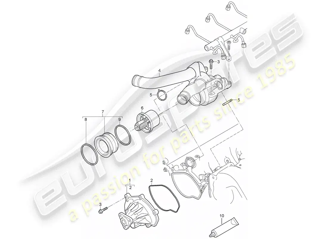 porsche 2009 (cayenne e1 9pa) water pump part diagram