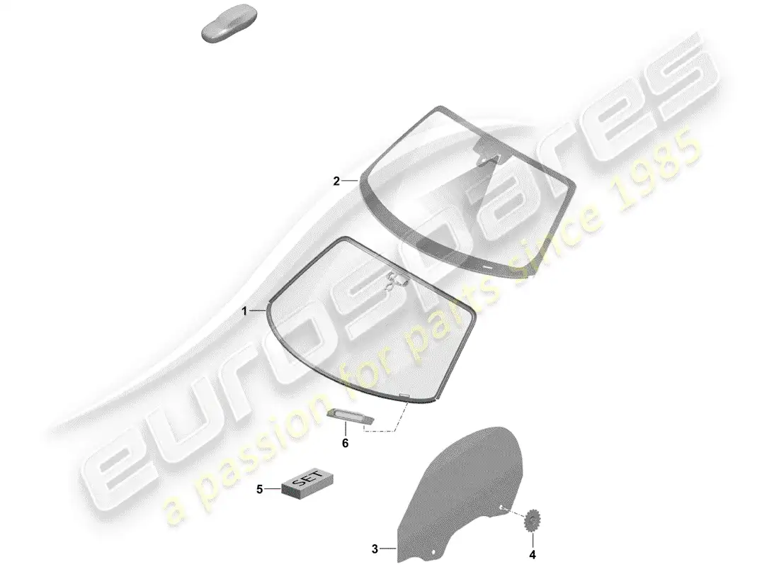 porsche 2020 (718 boxster spyder) windshield glass parts diagram