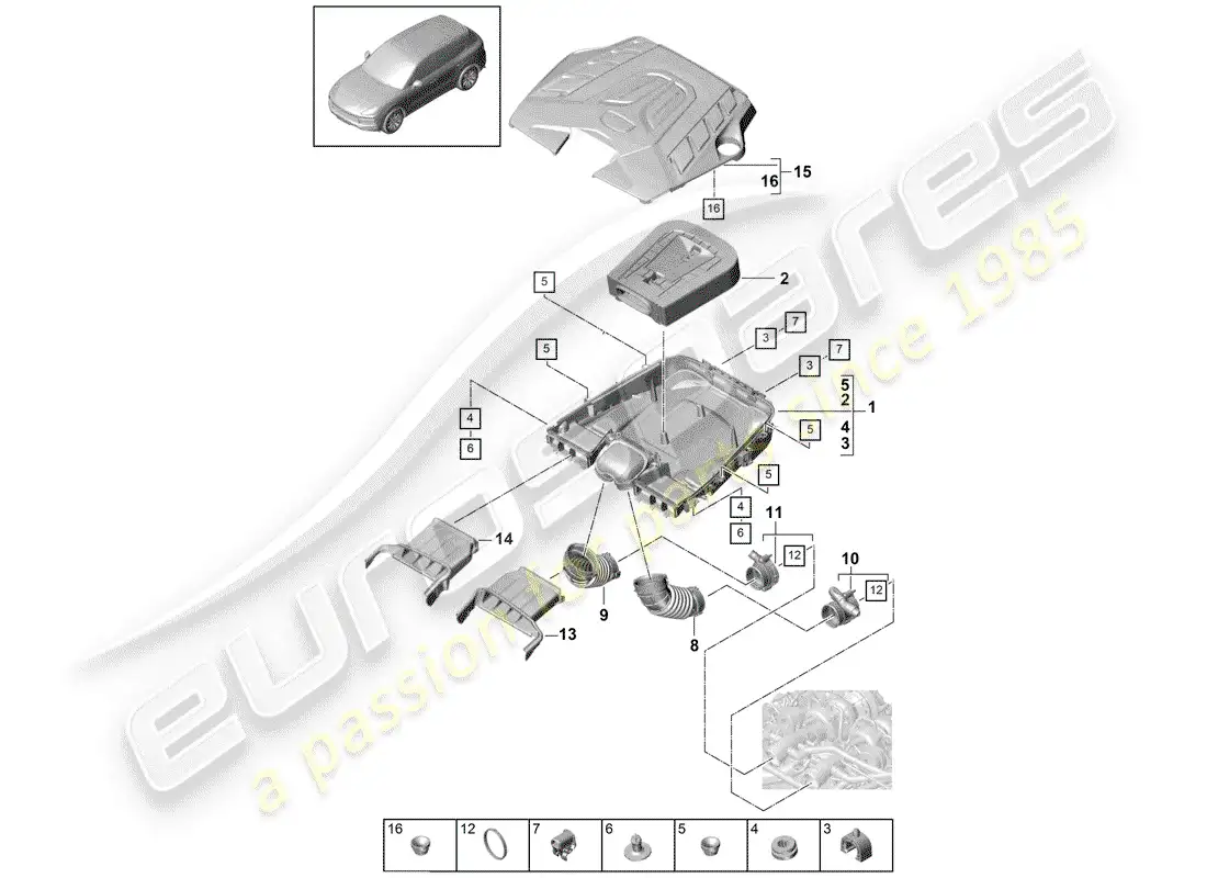 porsche 2020 (cayenne e3 9ya/9yb) air cleaner with connecting part diagram