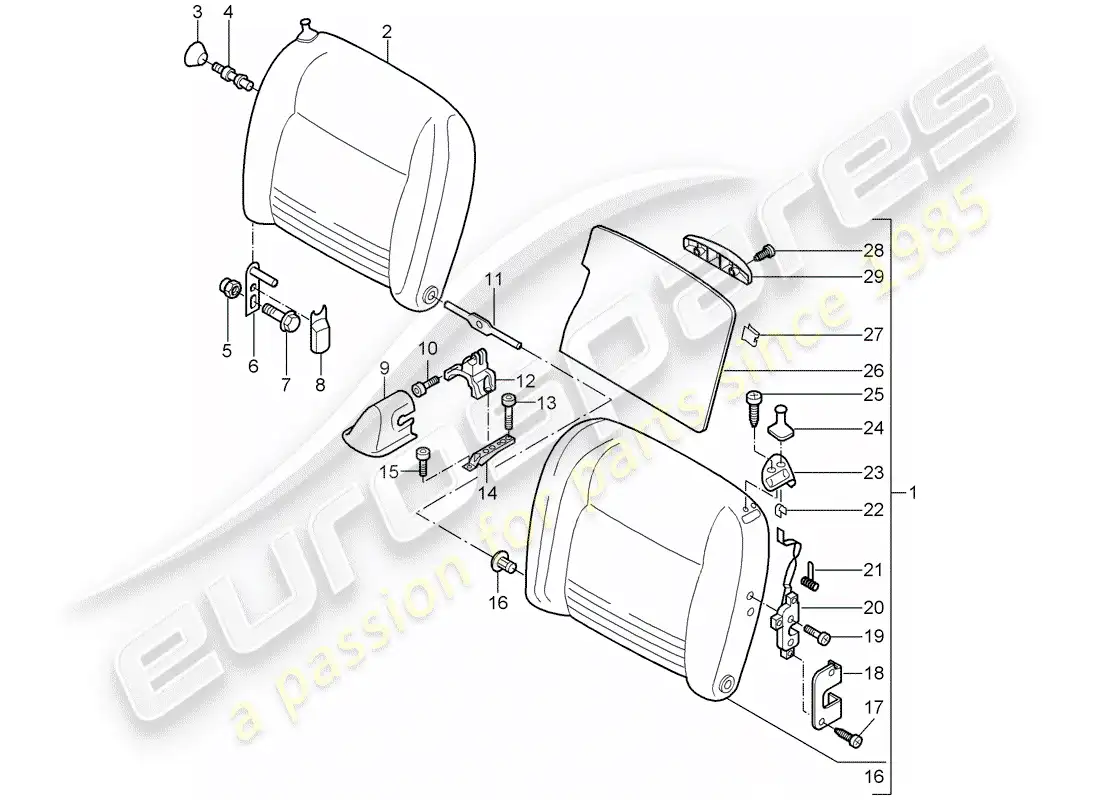 porsche 2001 (996 turbo / gt2) emergency seat backrest parts diagram
