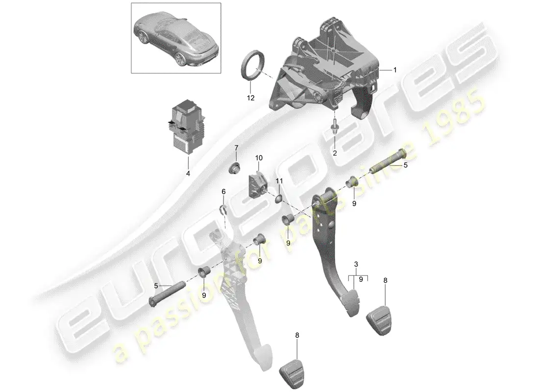 porsche 2016 (991-1 turbo) brake and acc. pedal assembly parts diagram