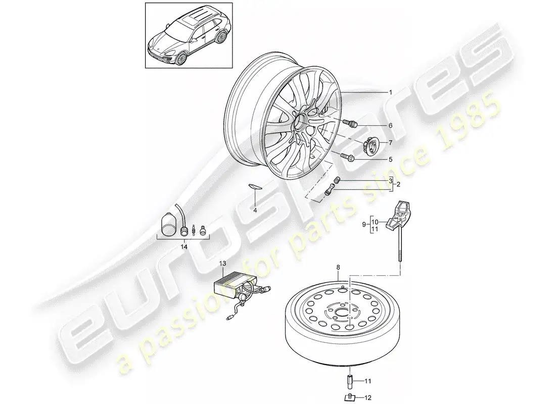 porsche 2011 (cayenne e2 92a) wheels parts diagram
