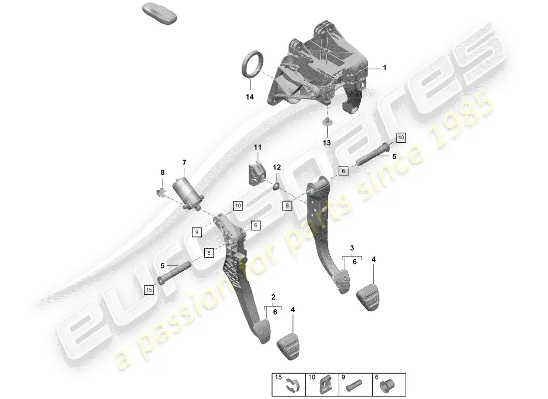 porsche 2020 (718 boxster spyder) brake and acc. pedal assembly parts diagram