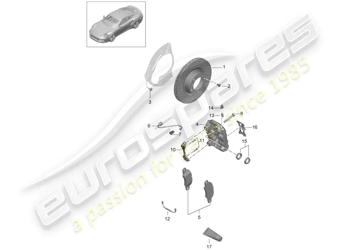 porsche 2017 (991-2 turbo) disc brakes parts diagram