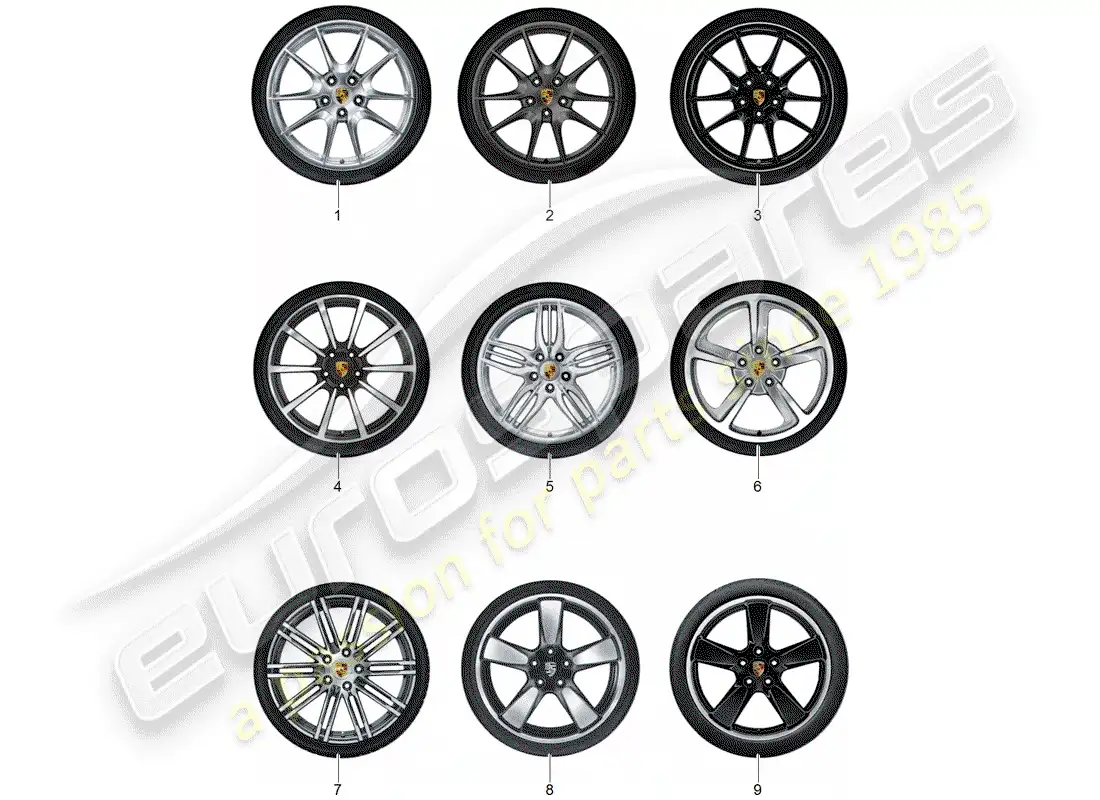 porsche 2013 (tequipment 98x/99x) 1 set aluminium rims with parts diagram