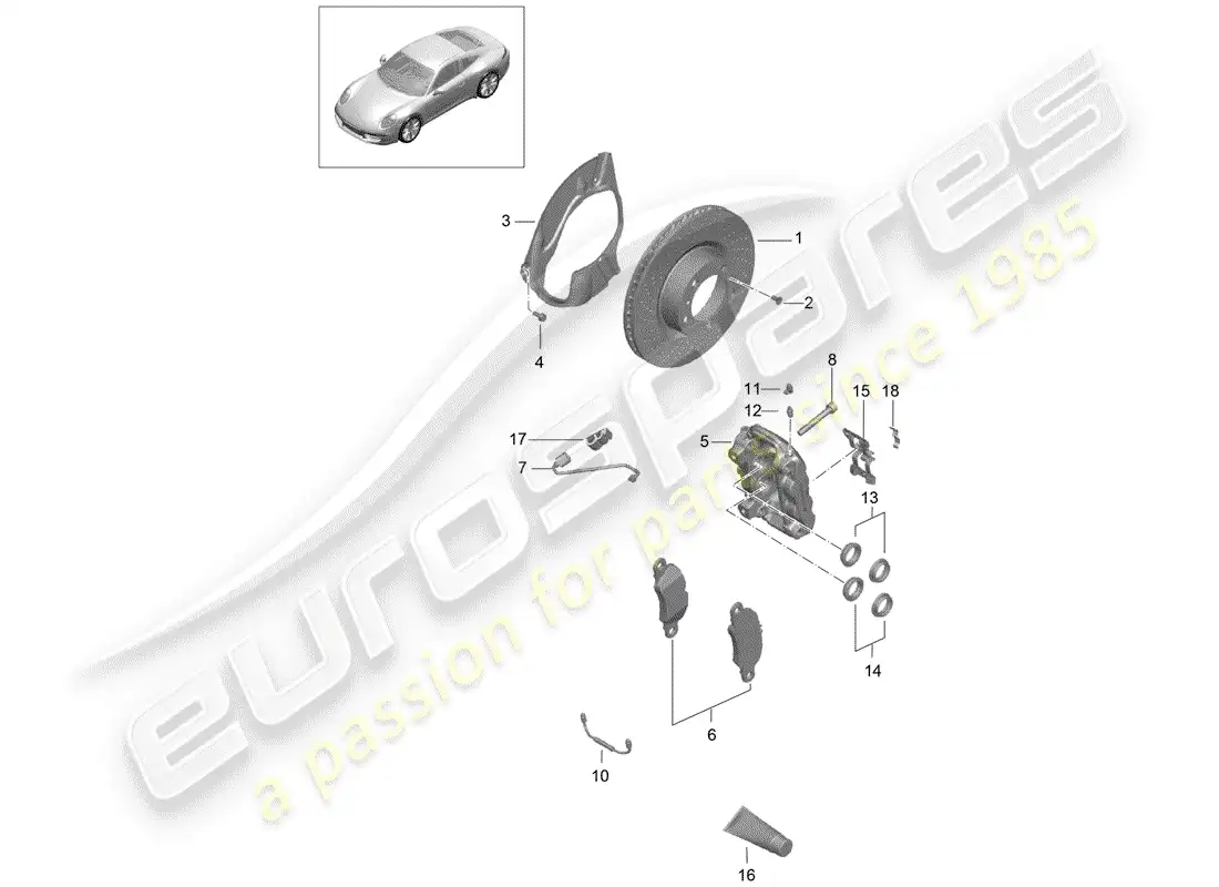 porsche 2015 (991-1) disc brakes parts diagram