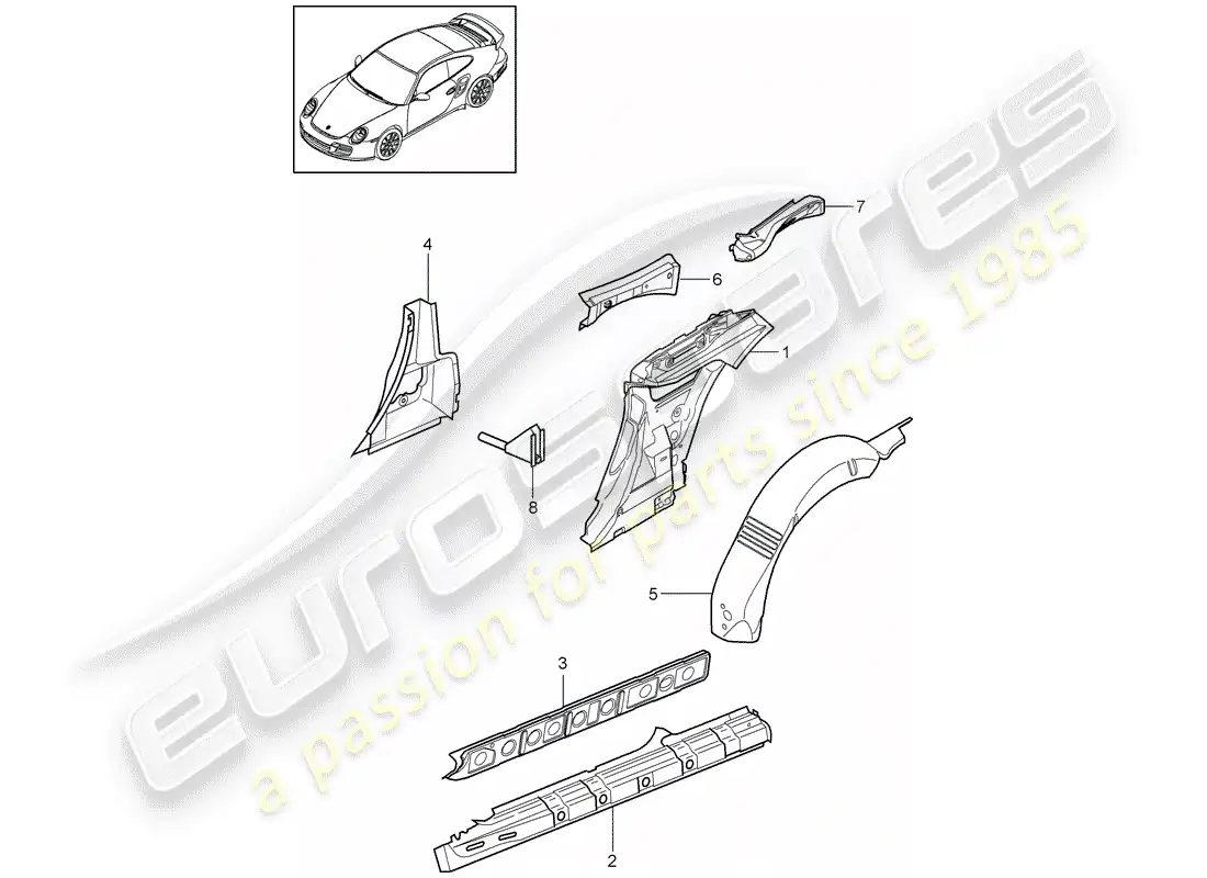 porsche 2012 (997-2 turbo / gt2 rs) side panel parts diagram