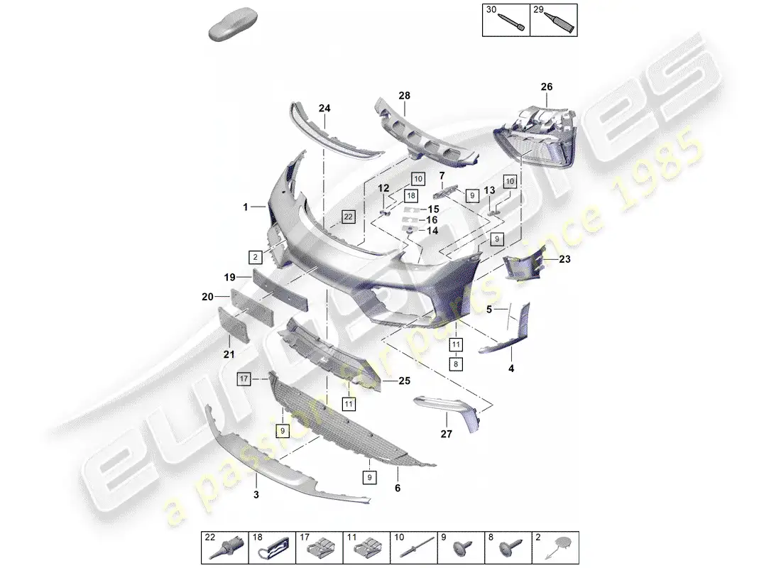 porsche 2020 (718 boxster spyder) bumper parts diagram