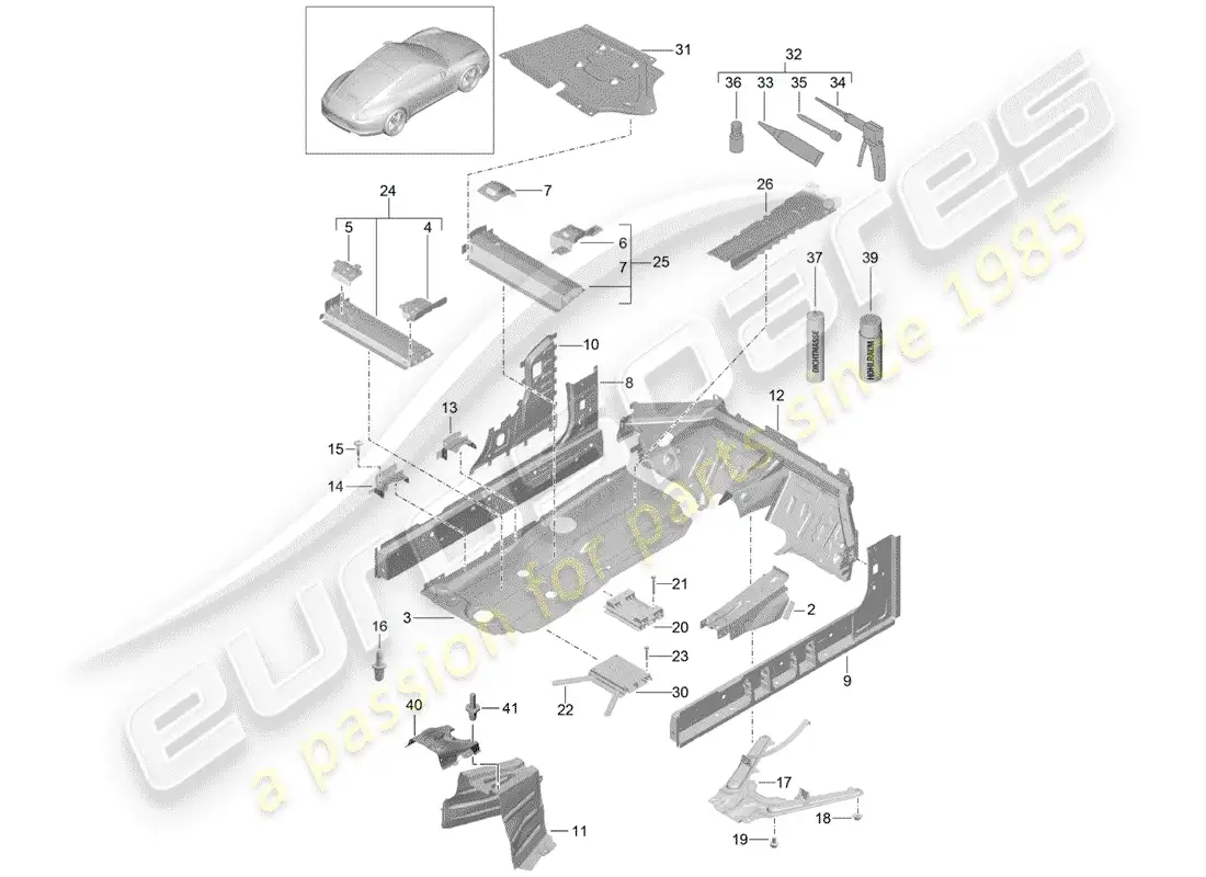 porsche 2013 (991-1) floor parts diagram