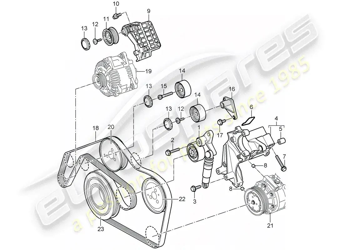 porsche 2007 (cayenne e1 9pa) belt tensioner parts diagram