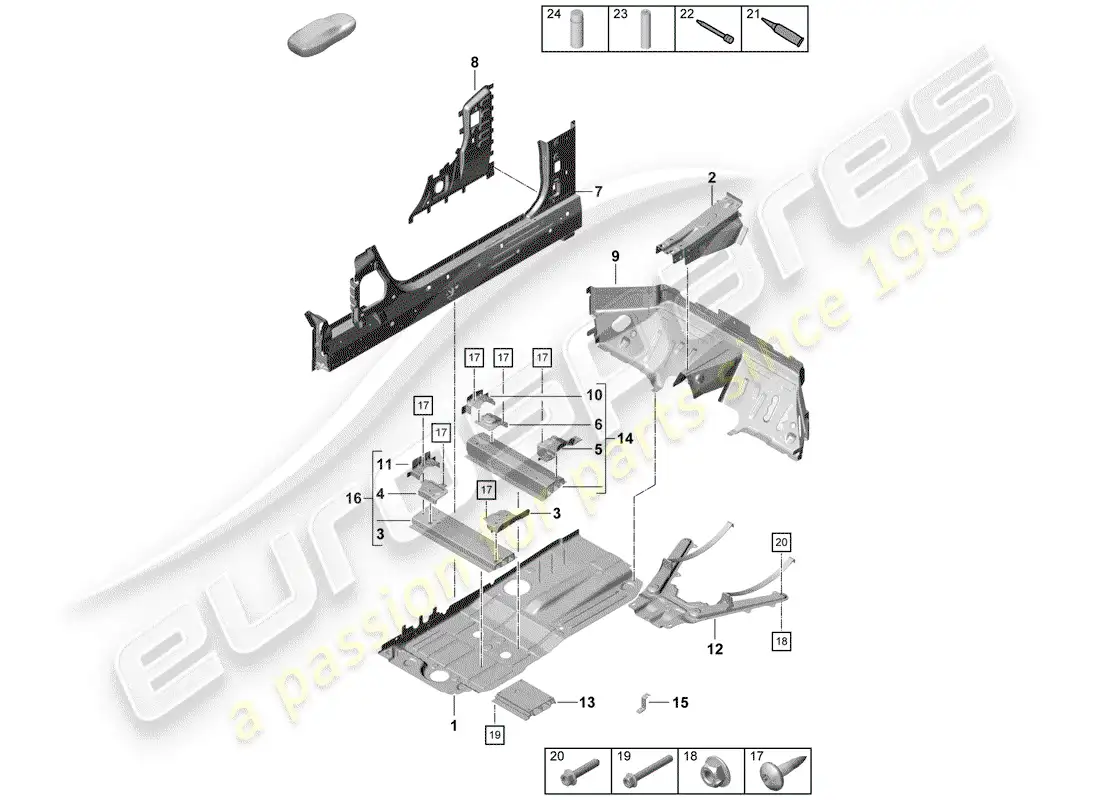 porsche 2019 (718 boxster spyder) floor plates parts diagram
