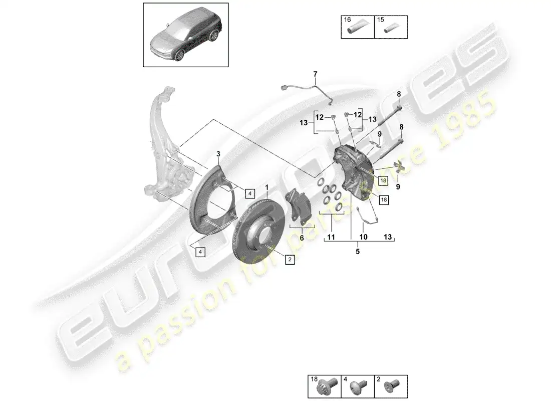 porsche 2020 (cayenne e3 9ya/9yb) disc brakes parts diagram