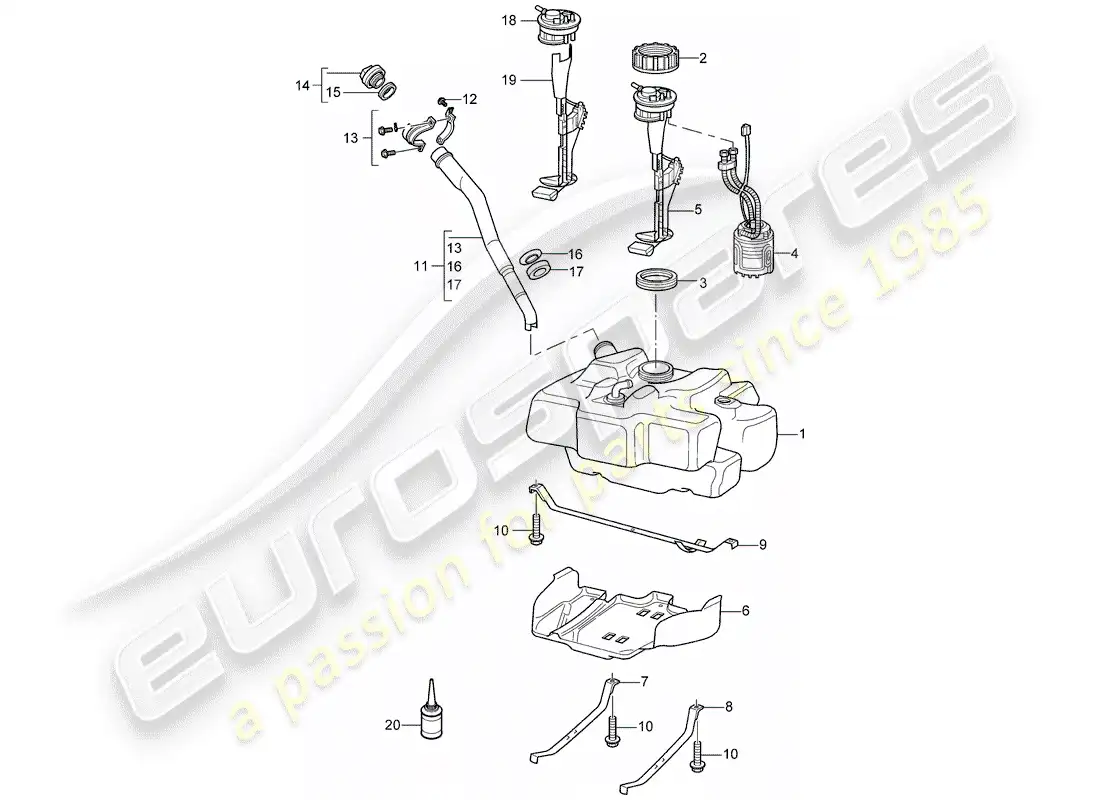 porsche 2008 (987 cayman) fuel tank parts diagram