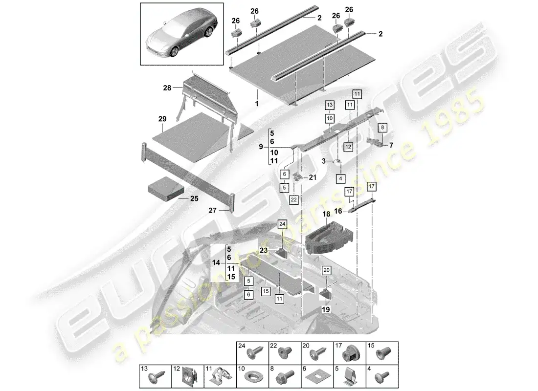 porsche 2017 (panamera 971-1) trunk linings part diagram