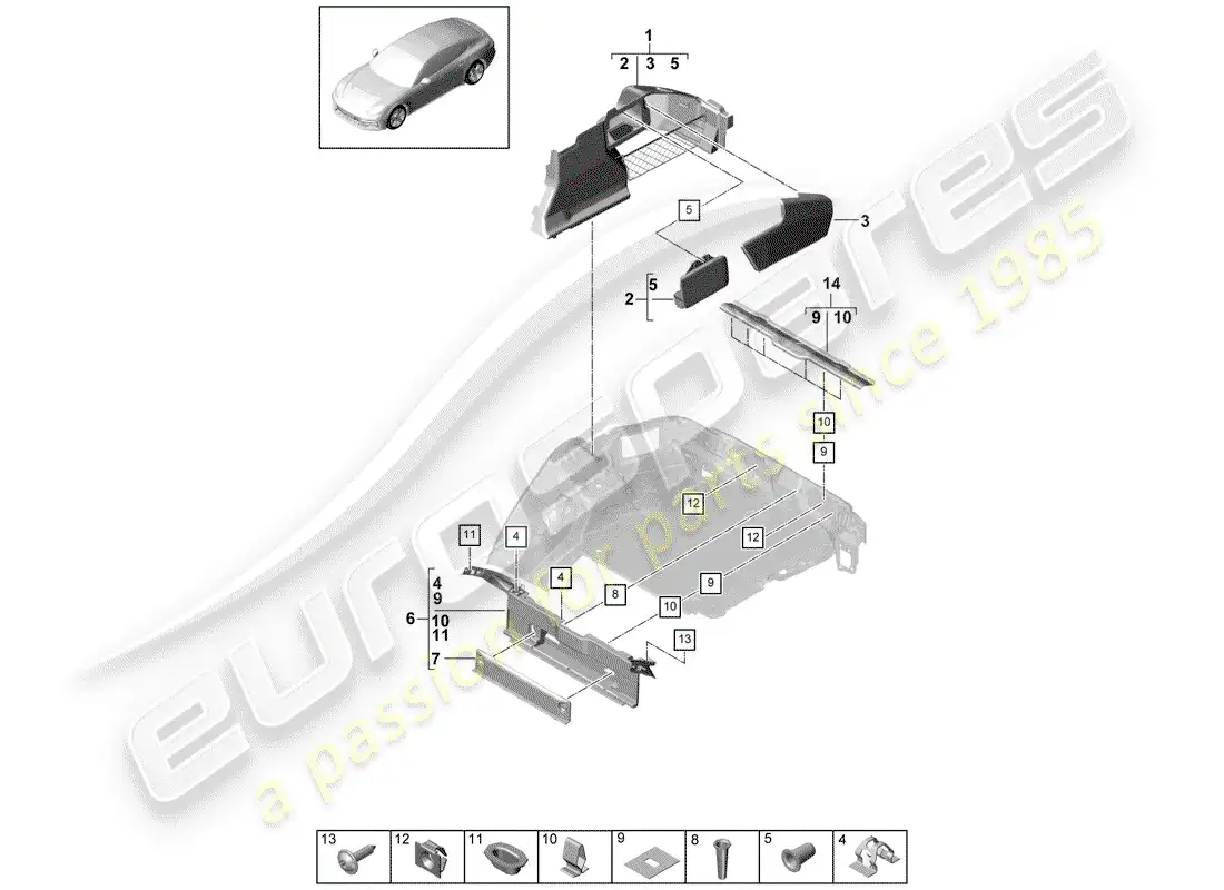 porsche 2017 (panamera 971-1) boot lining part diagram