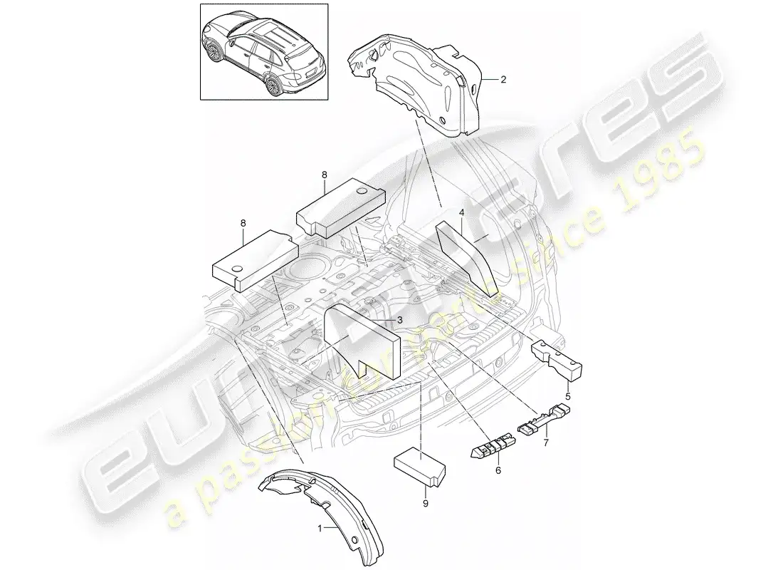 porsche 2016 (cayenne e2 92a) sound absorber parts diagram