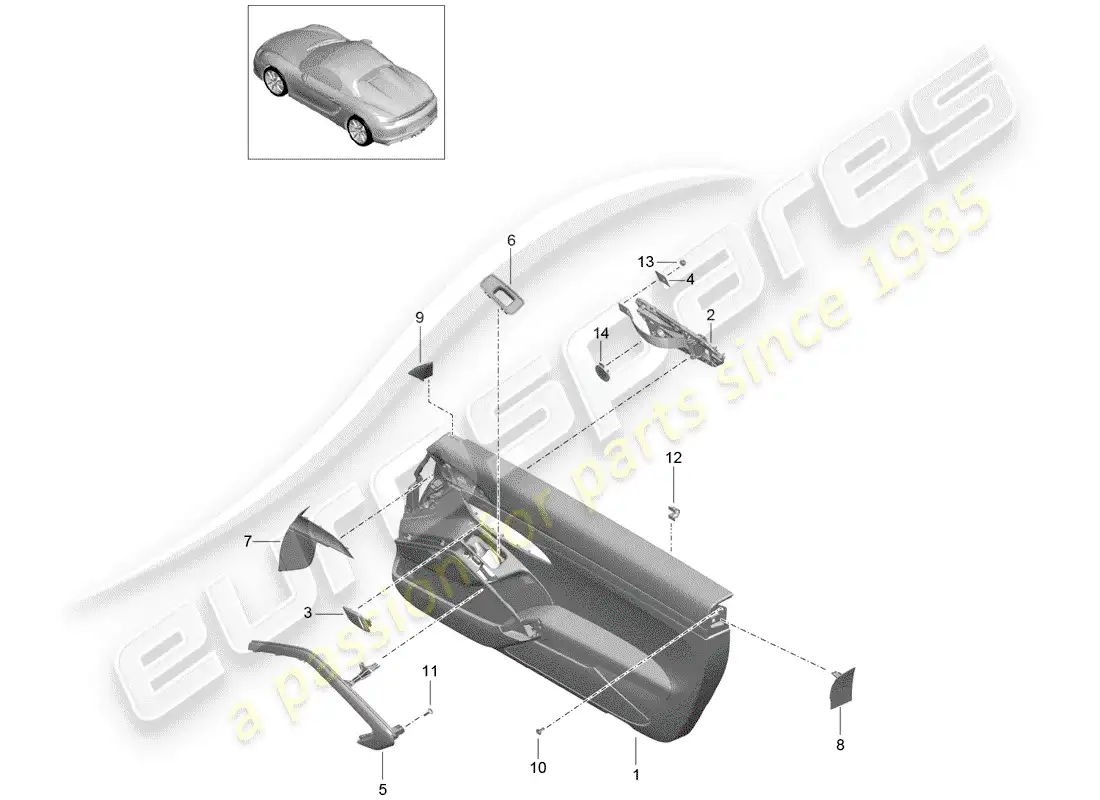 porsche 2016 (981 boxster spyder) door panel parts diagram