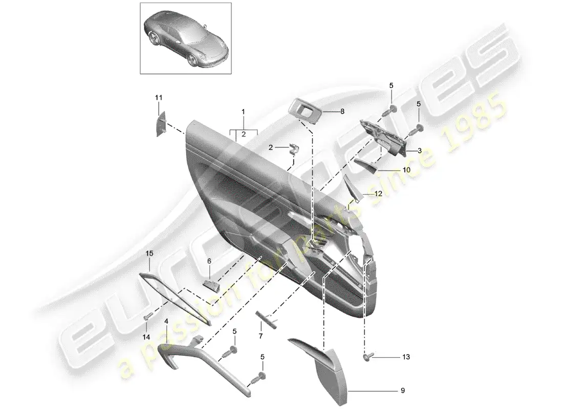 porsche 2016 (991-1) door panel parts diagram
